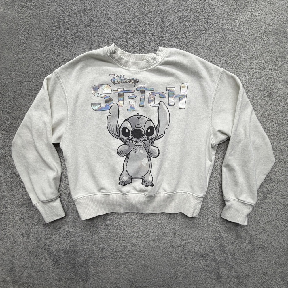 H&M Stitch Sweatshirt Unisex Kids 11-12 Years White Pullover Fleece Graphic